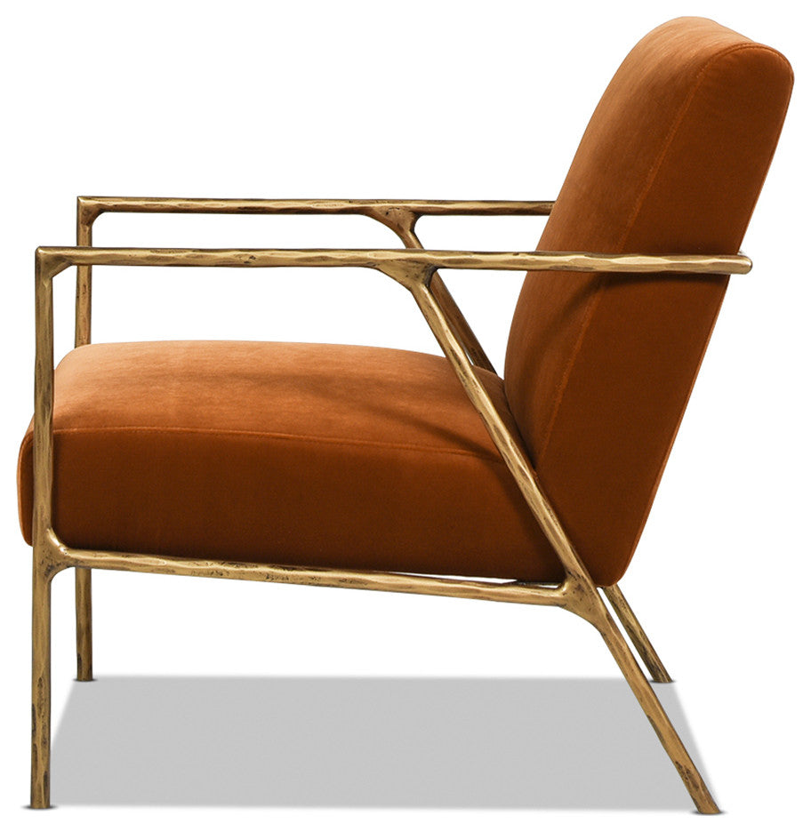 Aerin 24.5" Hammered Brass Accent Arm Chair, Burnt Orange