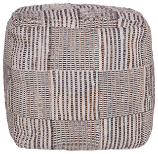 Athos Multicolor Modern Striped Handmade Cotton Blend Cube Pouf, 18"x18"x18"