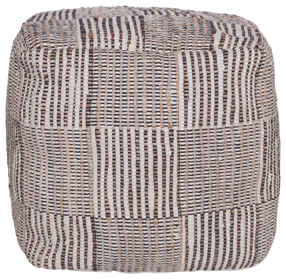 Athos Multicolor Modern Striped Handmade Cotton Blend Cube Pouf, 18"x18"x18"