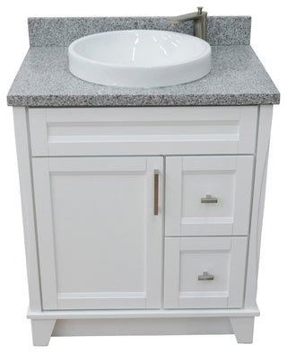 31" Single Sink Vanity, White Finish With Gray Granite With Round Sink