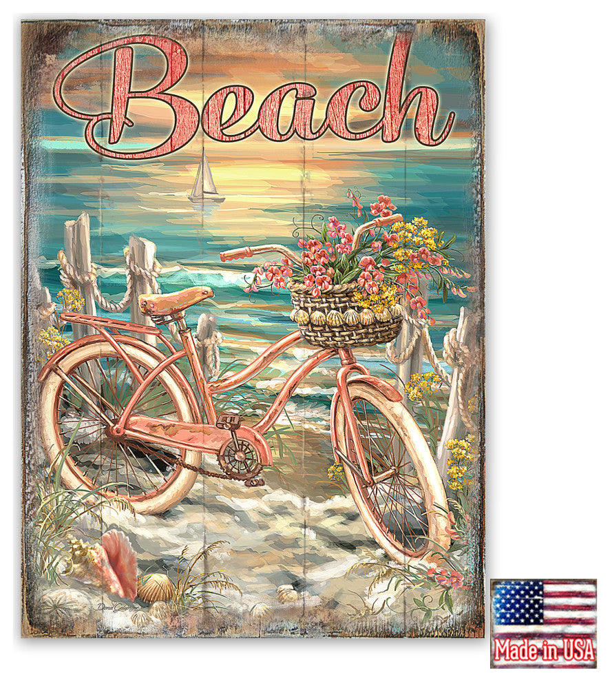 Bicycle by The Sea Wooden Block, 36 X 24