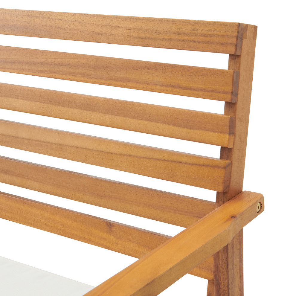 Orwell Outdoor Acacia Wood Bench With Cushion, Cocktail Table