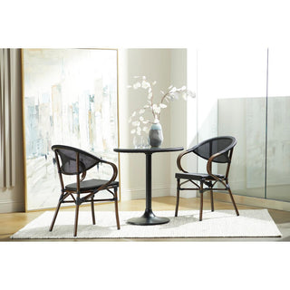 Jannie Stacking Arm Chair, Black Textylene Mesh With Brown Frame, Set of 2