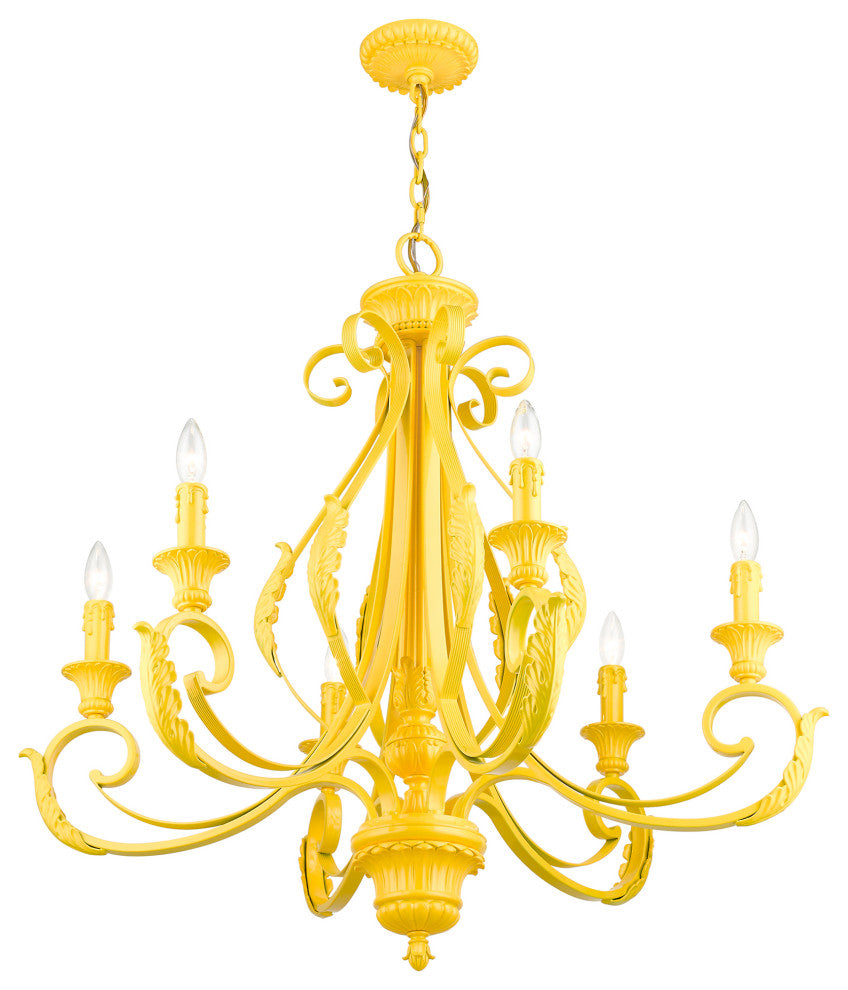 6 Light Shiny Yellow Large Chandelier