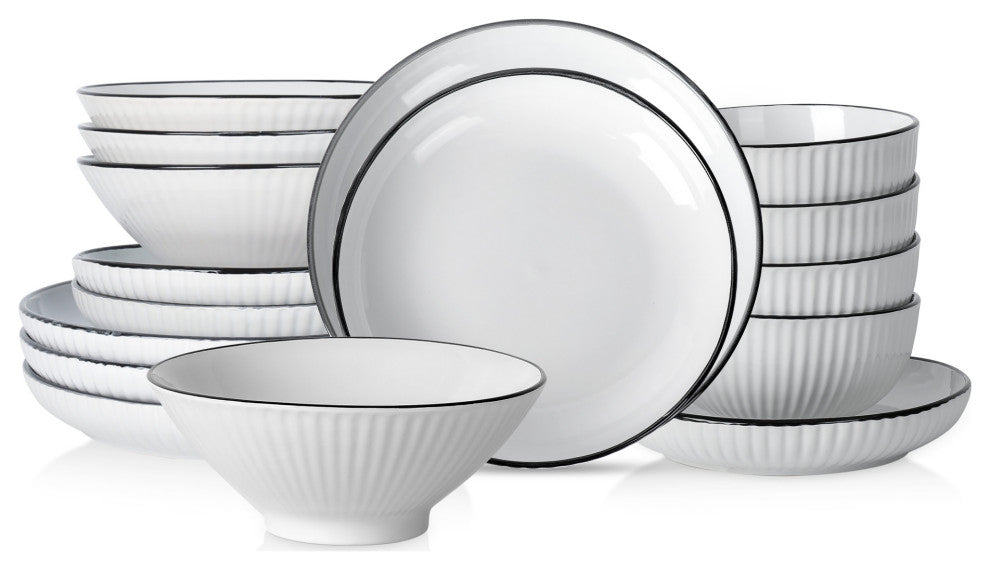 Christian Siriano Lustra Stoneware 16 Piece Dinnerware Set, White