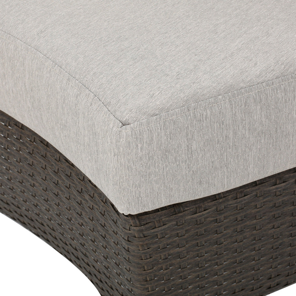 Harper Outdoor Wicker Curved Loveseat Sectional With Cushions, Brown/Gray