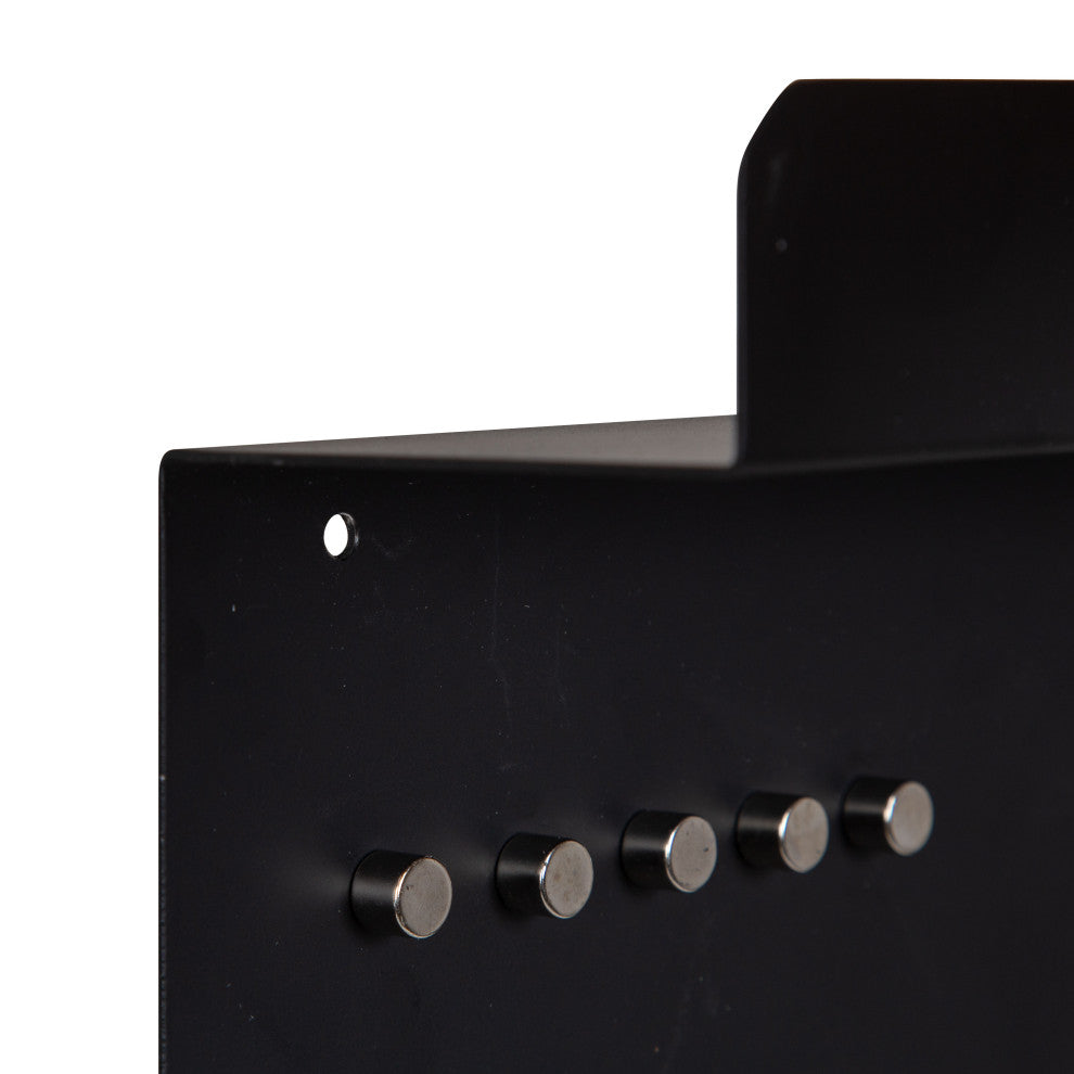 Mezzo Magnetic Wall Organizer with Hooks, Black 15x24