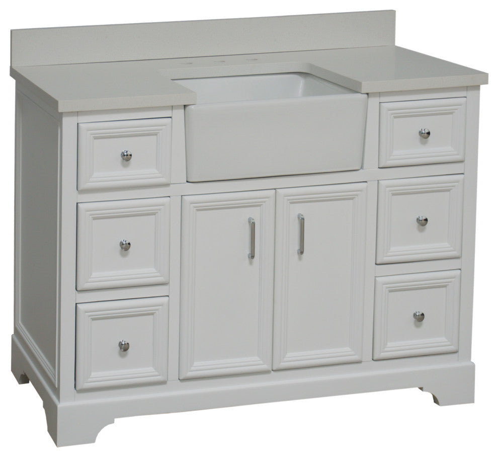 Zelda 48" Bathroom Vanity, White, Quartz