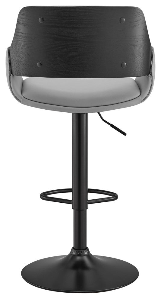 Gray Faux Leather Adjustable Black Swivel Bar Stool