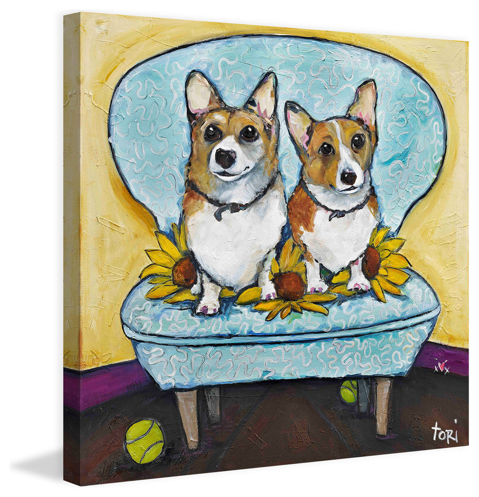 "Corgi's In Chai" Painting Print on Canvas by Tori Campisi