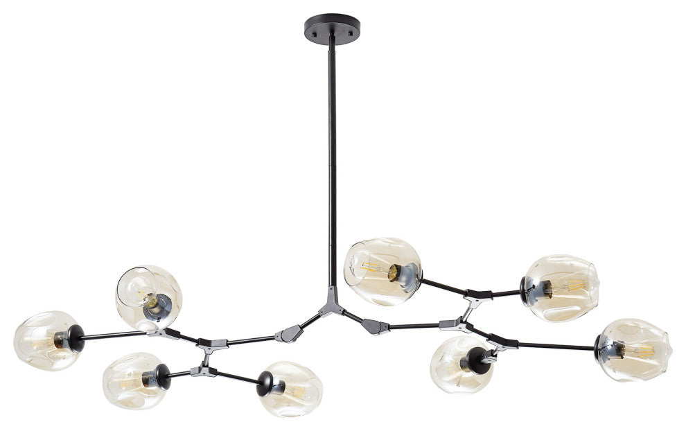 Adjustable Clear Glass Shades Chandelier Pendant, Amber, 8 Light
