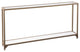 Maklaine Modern Narrow Metal Console in Gold with White Glass