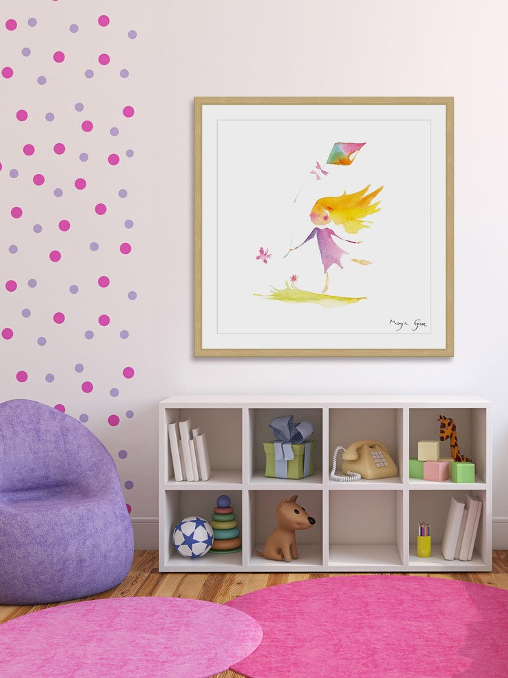 Marmont Hill, "Girl with Kite" by Maya Gur Framed Painting Print, 32x32