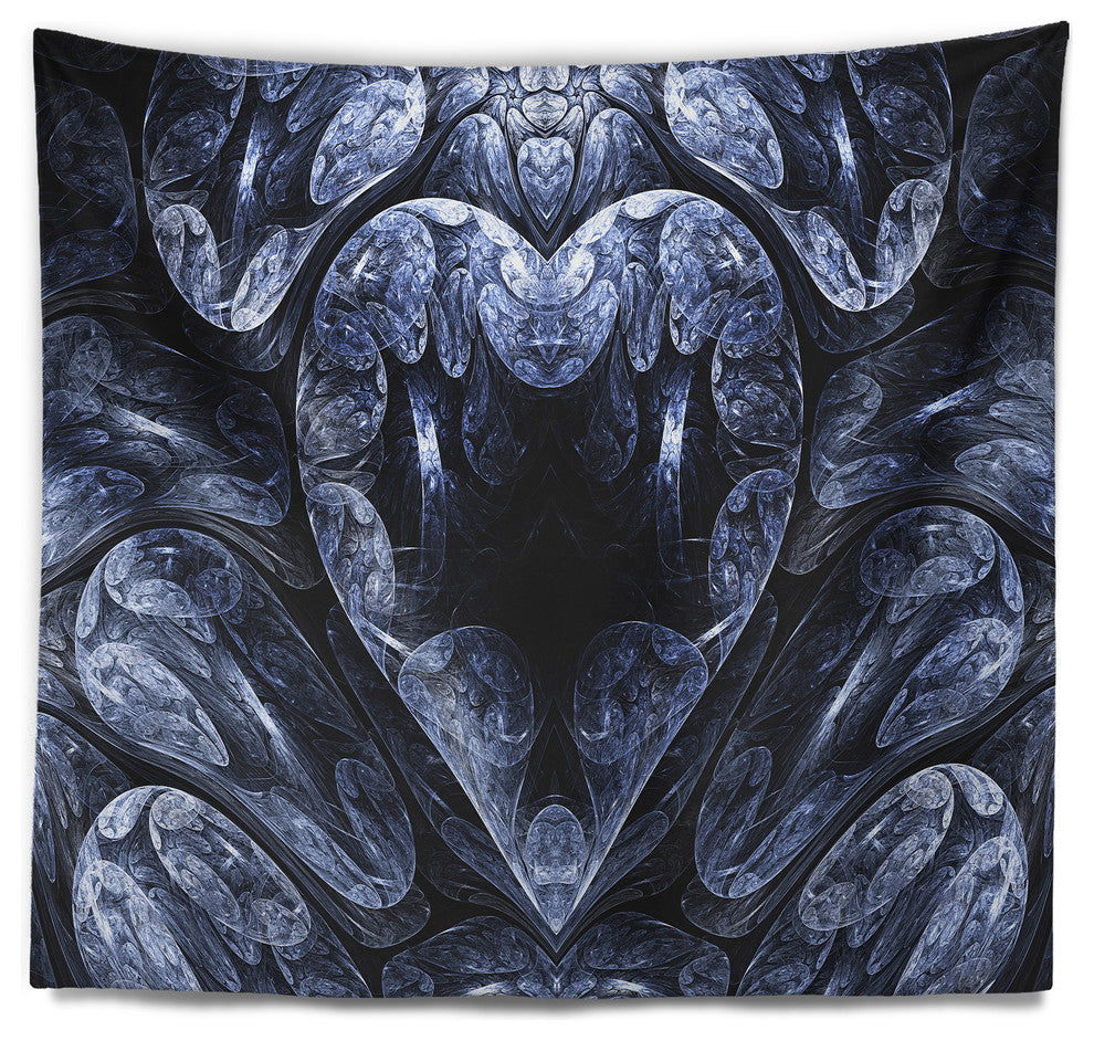 Cold Mystical Fractal Heart Abstract Wall Tapestry, 80"x68"