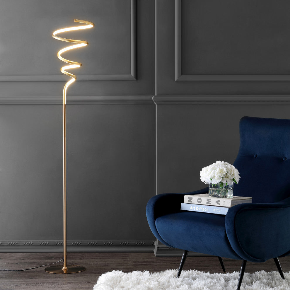 Scribble 60.5" Modern Metal Integrated LED Floor Lamp, Gold