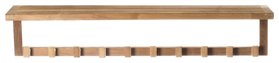 Teak Wall Shelf with 10 hooks