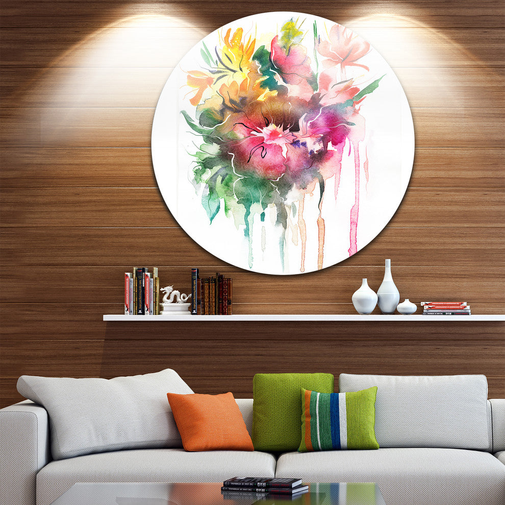 Watercolor Floral Illustration, Floral Large Disc Metal Wall Art, 23"