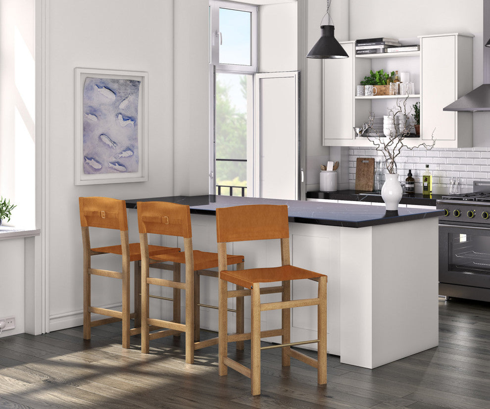 Counterstool Taura, Natural With Leather Saddle