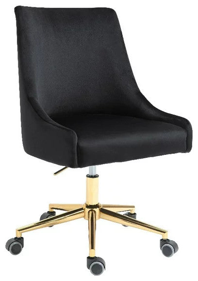 Contemporary Office Chair, Soft Velvet Seat With Adjustable Height, Black/Gold