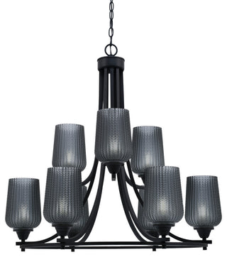 Paramount 9-Light Chandelier, Matte Black, 5" Smoke Textured Glass