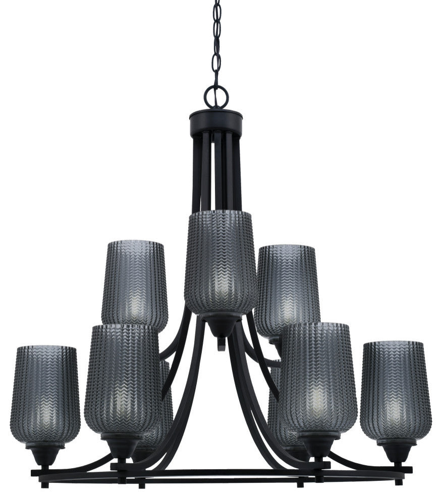 Paramount 9-Light Chandelier, Matte Black, 5" Smoke Textured Glass