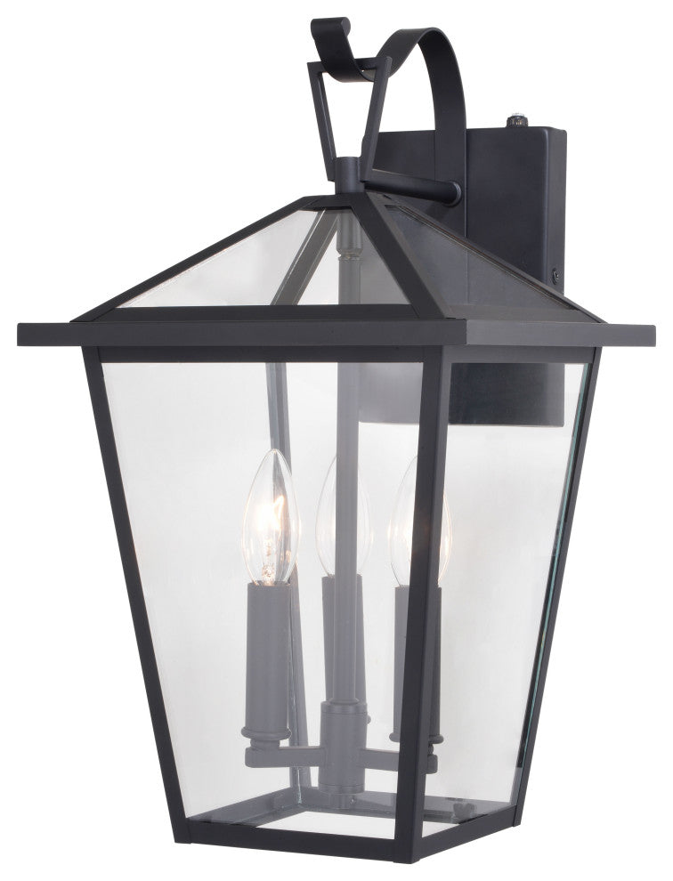 Derby 10-in W 3 Light Dusk to Dawn Matte Black Outdoor Wall Lantern Clear Glass