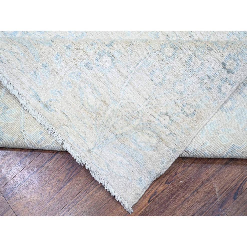 Gray Stone Washed Peshawar Wool Hand Knotted Oriental Rug, 8'7"x11'5"