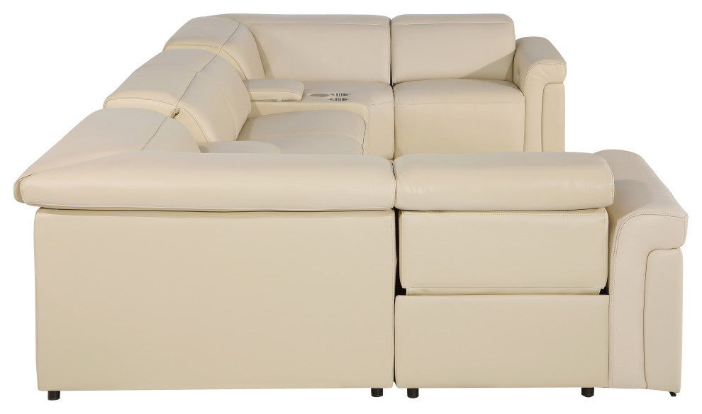GIOVANNI 8-Piece 2-Power Reclining Italian Leather Sectional, Beige
