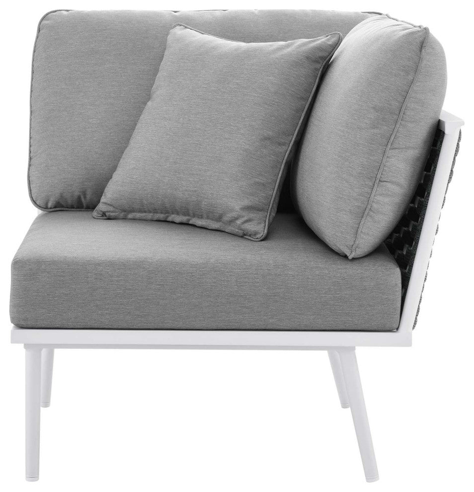 Sectional Sofa Table Set, White Gray, Aluminum, Modern, Outdoor Patio