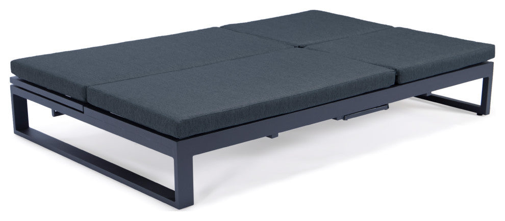 LeisureMod Chelsea Convertible 2-in-1 Sofa and Double Chaise Lounge, Black