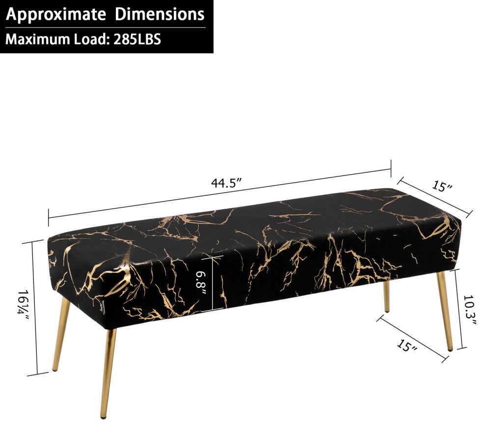 Textured Pattern Velvet Bedroom Bench, Black