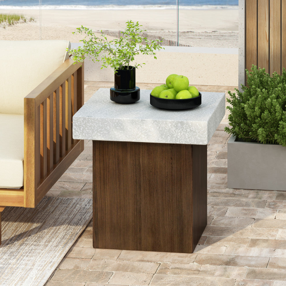 Morgan Outdoor Square MGO Side Table, Wood Frame, Antique White