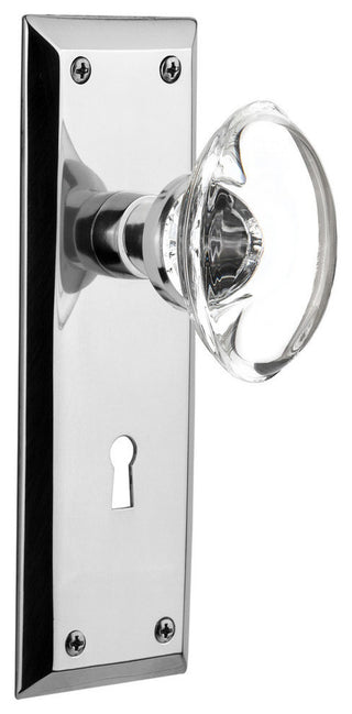 Double New York Plate With Oval Clear Crystal Knob, Bright Chrome