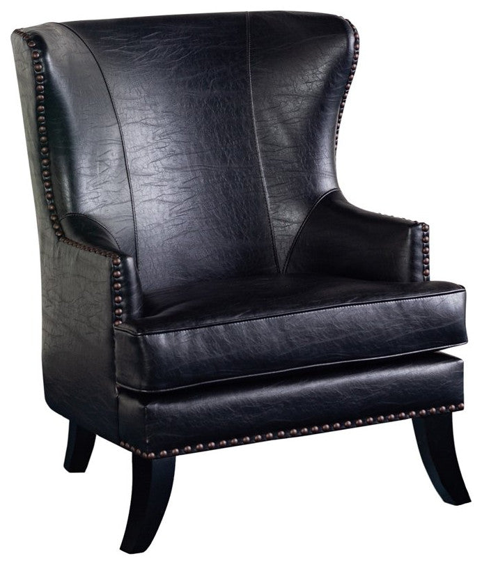 Porter Designs Grant Wingback Crackle Leather Accent Chair with Nailhead - Black