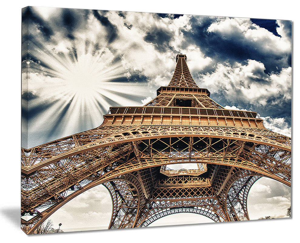 "Fisheye View of Eiffel Tower" Cityscape Digital Art Canvas Print