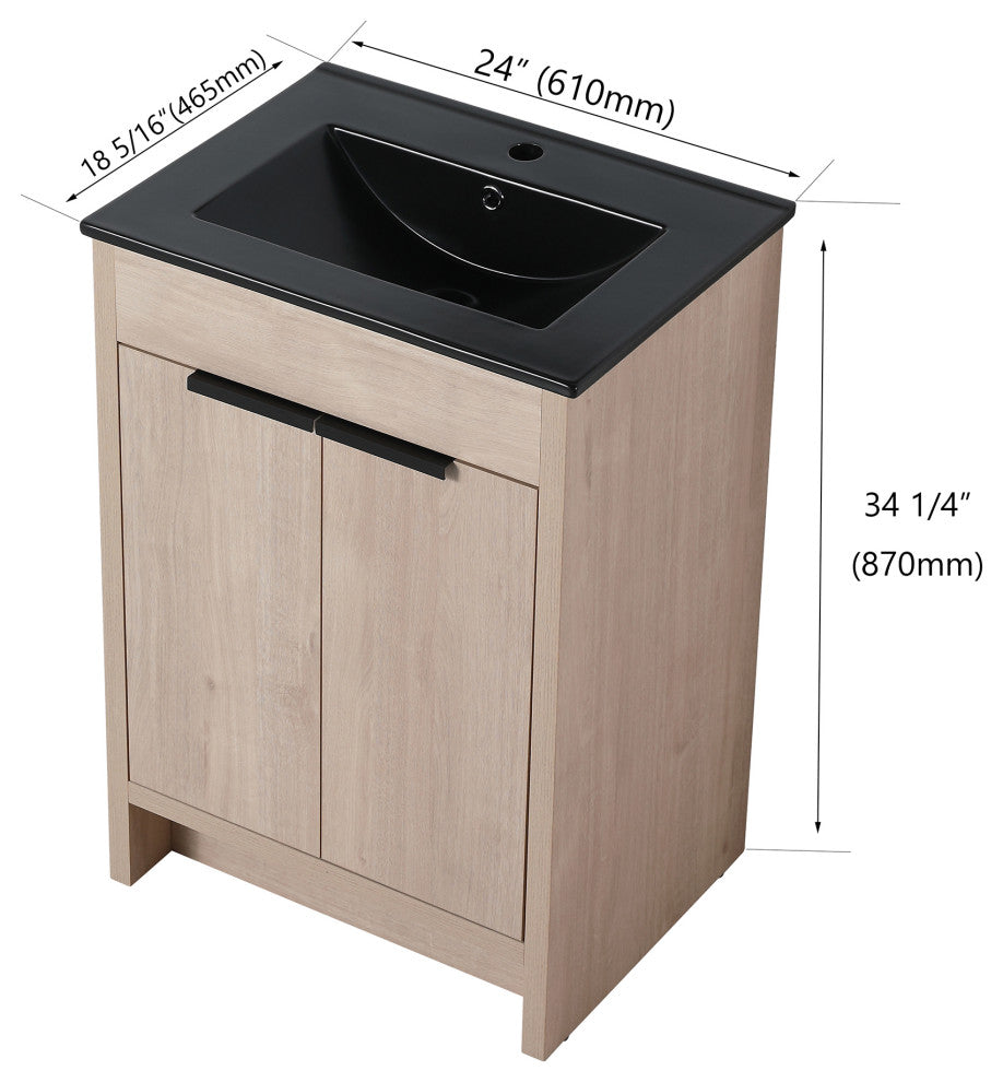 24 Inch Plywood Freestanding Bathroom Vanity With Doors and Adjustable Shelf