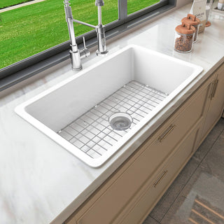 Sinber 32" Drop in Single Bowl Kitchen Sink with Fireclay White Finish