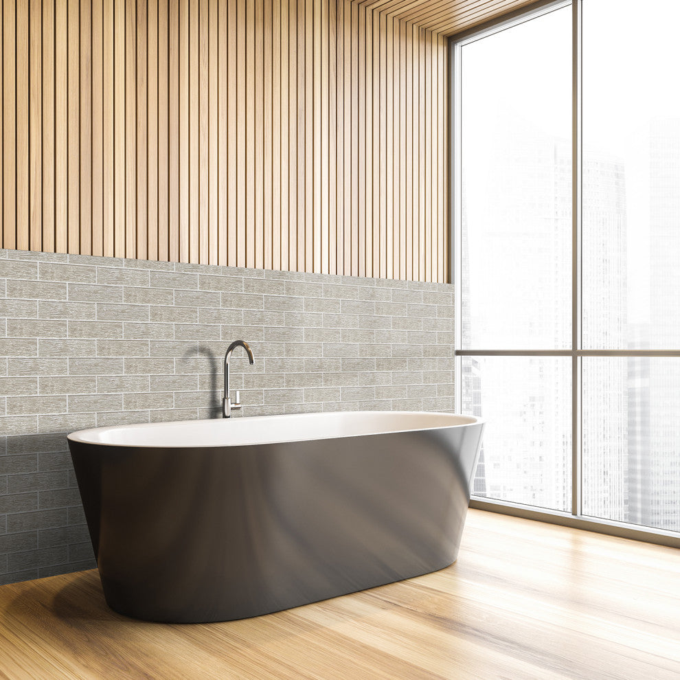 Sonnagh 3"x12" Laminated Glass Mosaic Wall Tile, Champagne, Sample
