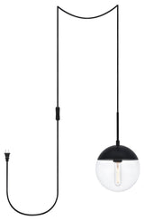 Elsa 1-Light Black Plug-In Pendant With Clear Glass
