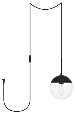 Elsa 1-Light Black Plug-In Pendant With Clear Glass