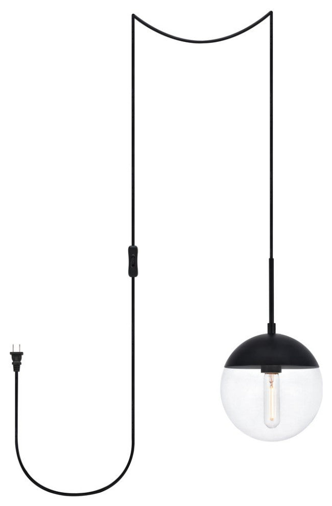 Elsa 1-Light Black Plug-In Pendant With Clear Glass