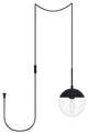 Elsa 1-Light Black Plug-In Pendant With Clear Glass