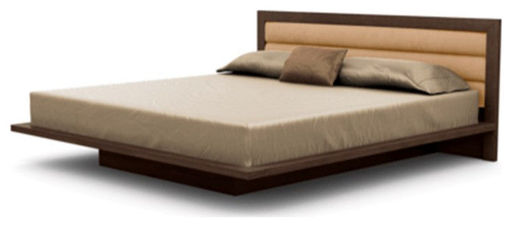 Moduluxe 29" Cal King Bed With Upholstery, Smoke Cherry, Sand Microsuede