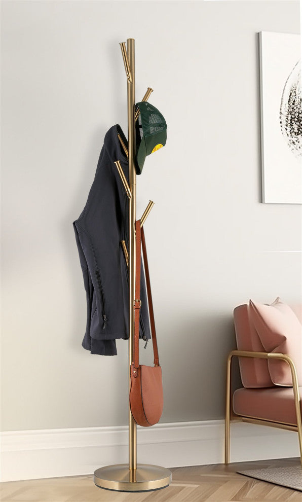 Kira Home Addison 68" 6 Hook Free Standing Metal Coat Rack, Weighted Base