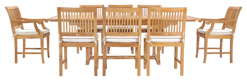 9 Piece Teak Wood Castle Patio Dining Set with Rectangular Extension Table