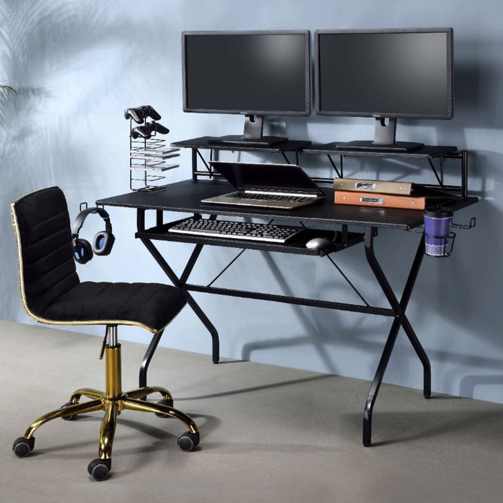 Metal Computer Desk With 2 Monitors, Black