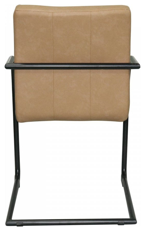 Set of Two Tan Faux Leather Industrial Dining Chairs