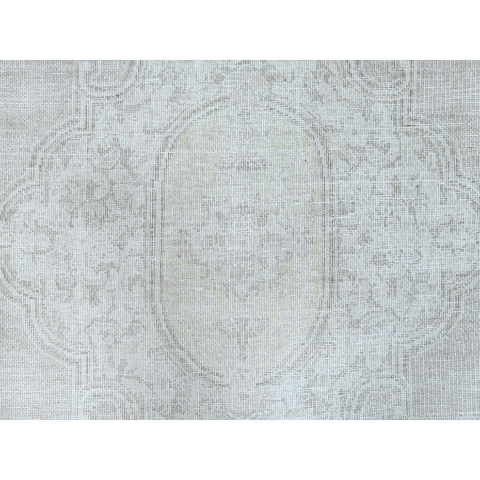 Hand Knotted, Ivory, Vintage Persian Kerman, Worn Wool Oriental Rug 9'6" x 12'5"