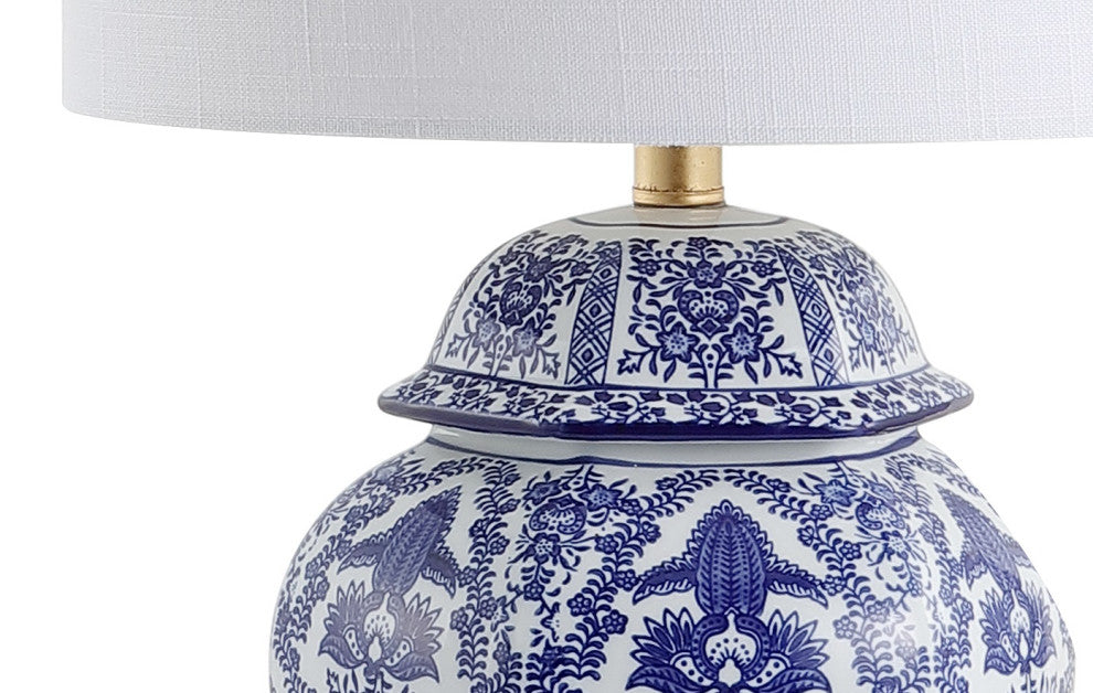 Gretchen 25" Ginger Jar Ceramic, Metal LED Table Lamp, Blue, White