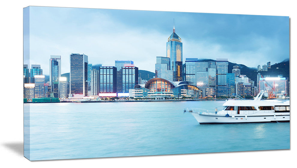 Hong Kong City at Night, Cityscape Canvas Art Print, 32"x16"